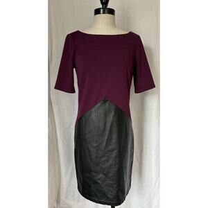 Laundry by Design Magenta Black Faux Leather Polyester Stretch Dress Womens 4